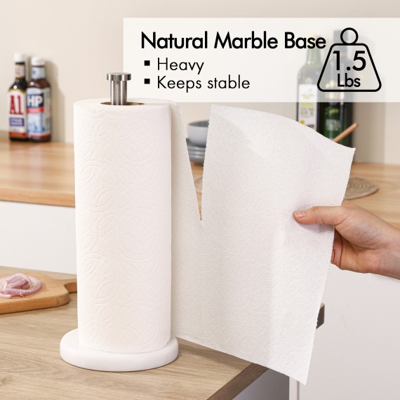 Paper Towel Holder Kitchen Standing Paper Towel Roll Holders with Natural Marble Base for Standard or Jumbo-Sized Rolls Brushed Finish, KPH100S14B-2